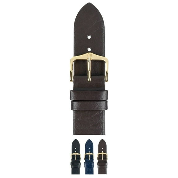 HIRSCH Calf Smooth Untextured Leather Watch Strap - Brown Band / Gold Buckle - M - 16mm