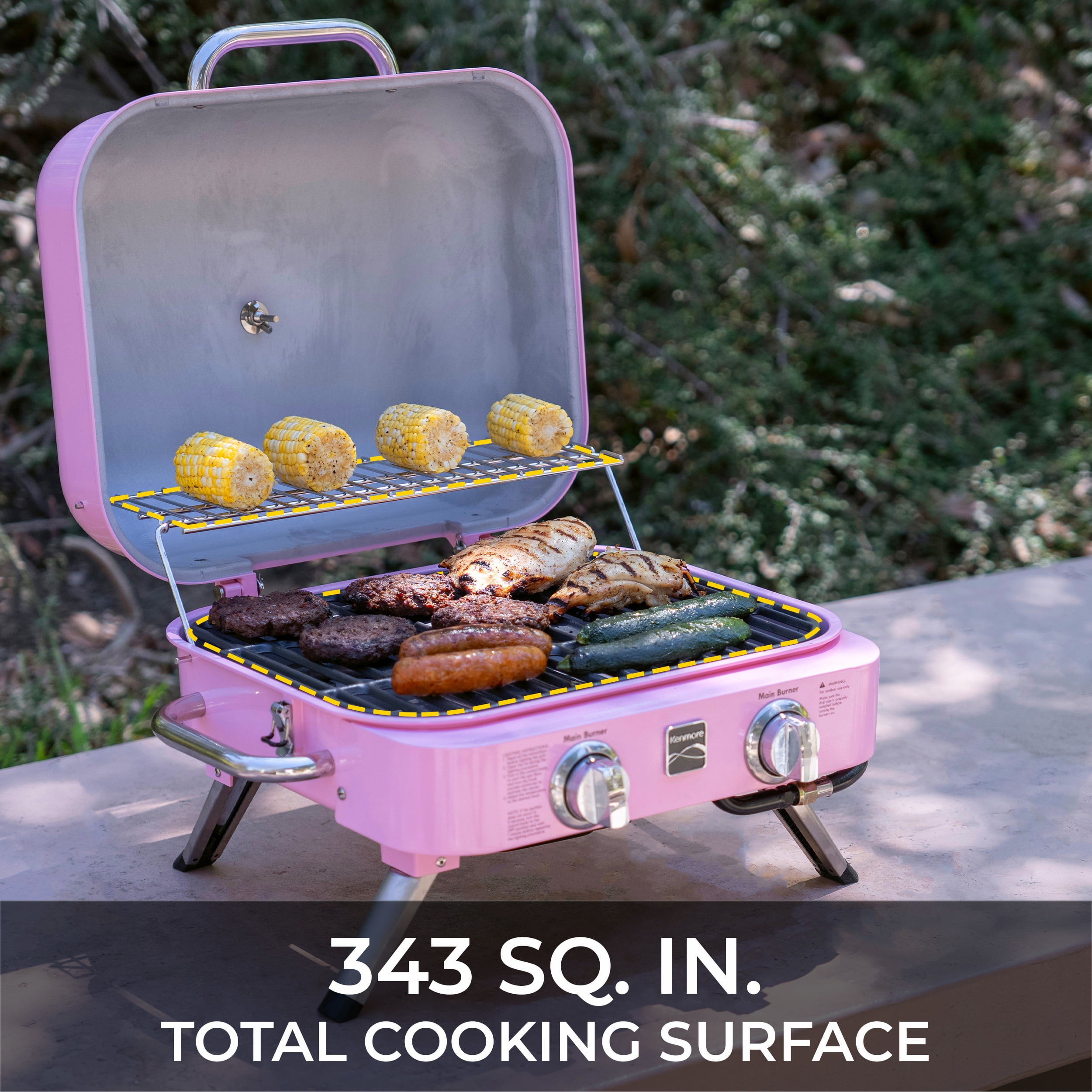 Kenmore 2-Burner Portable Tabletop Retro Gas Grill, Pink