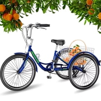 Lilypelle Adult Tricycle 7 Speed Adult Trikes 20-Inch,3 Wheel Bikes,Bike Seat with Backrest,Low Step-Through Aluminum Frame,Cargo Basket,Blue