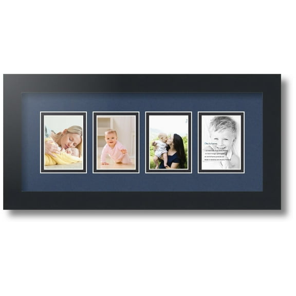 ArtToFrames Collage Photo Picture Frame with 4 - 2.5x3.5 Openings, Framed in Black with Midnight Blue and Black Mats (CDM-3926-5)