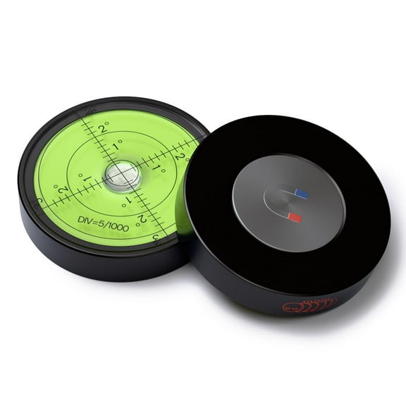 Magnetic Metal Large Spirit Bubble Level 60mm Diameter, (2 23/64 in), Surface Level - Metal Housing, Bulls Eye Bullseye, Green/Black