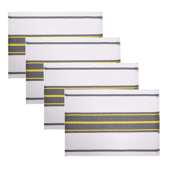 Fennco Styles Netural Stripes Fringe Canvas Cotton Table Linens Collectioni