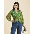thumbnail image 5 of Moomaya Womens Printed V Neck Top, Balloon Sleeves Ruffled Chiffon Crop Top, 5 of 8
