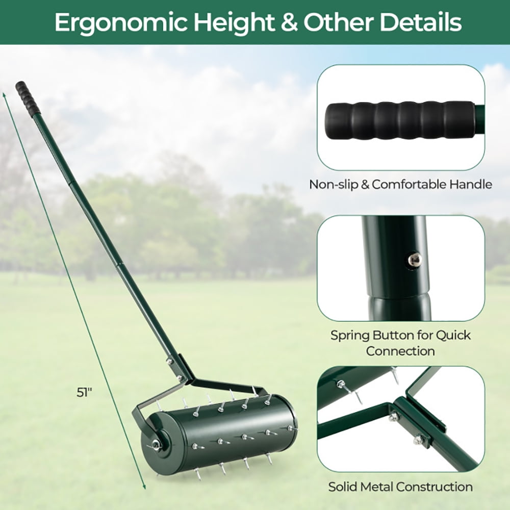 Kadyn Yard Roller,Lawn Roller, Sod Roller, Lawn Care Tools, 18/21 Inch Manual Lawn Aerator with Detachable Handle Filled with Sand or Stone-18 inches