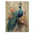 thumbnail image 3 of Designart "Dance of the Peacock Blue Coral Indian Art II" Animals Print on Natural Pine Wood, 3 of 5