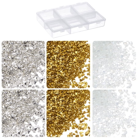 33g Crushed Glass Chips 3 Colors 1-3mm, White Gold Tone Silver Tone