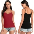 thumbnail image 3 of Women's V Neck Camisole with Shelf Bra Adjustable Straps Cotton Bras 2 Pack Bras, 3 of 6