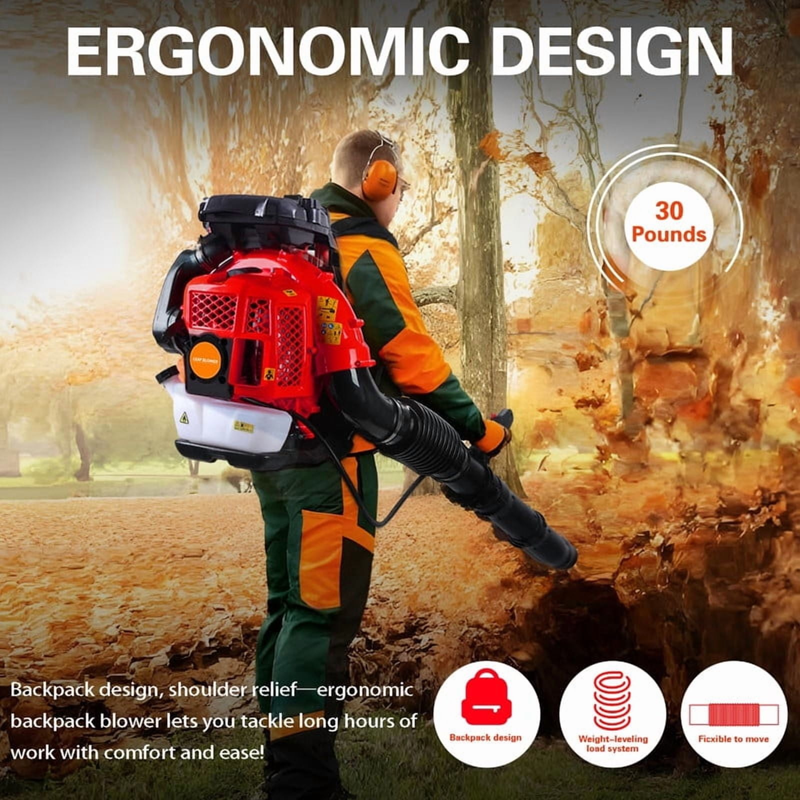 Leaf Blower, Gas Blower, Gas Leaf Blower for Lawn Care, 2-Cycle Engine 900CFM Air Volume Tank Leaf Blower 80CC Gas Powered Backpack Snow Blower