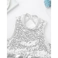 thumbnail image 5 of iixpin 2PCS Kids Girls Shiny Metallic Jazz Dance Wear Outftit Mock Neck Crop Top and Booty Short Silver 8, 5 of 7