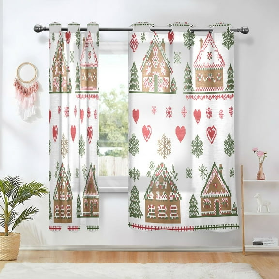 Yayeee Window Curtains Set of 2 for Living Room Light Filtering 63"x42", Brown Nordic Christmas