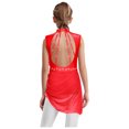 thumbnail image 6 of iiniim Girls Ballet Skirted Leotard Mesh Figure Ice Skating Dress Asymmetrical Lyrical Dancewear Red 12, 6 of 7