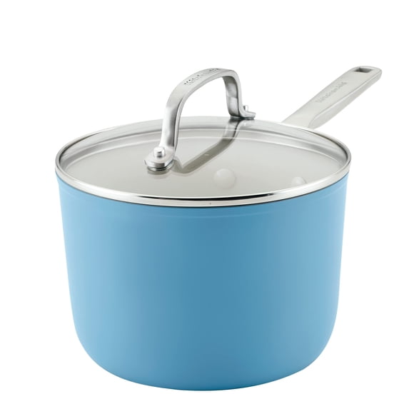 Sartén KitchenAid de cerámica anodizada dura, antiadherente, 3 litros, azul