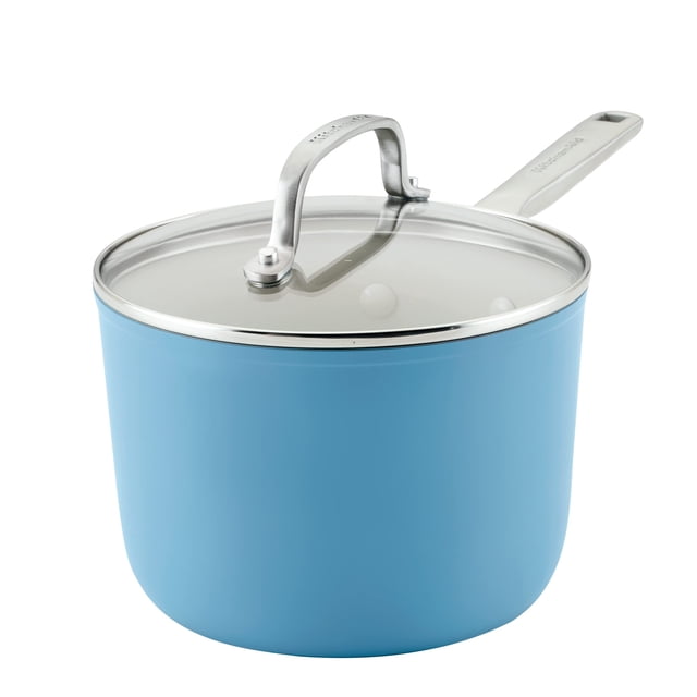 Sartén KitchenAid de cerámica anodizada dura, antiadherente, 3 litros, azul