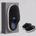 thumbnail image 4 of House Slippers for Women Men Comfy Memory Foam Casual Solid Color Fuzzy Winter Slip on Indoor Home Shoes Black Size 10, 4 of 6