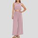 thumbnail image 2 of Conjunto informal de dos piezas para mujer con cuello redondo, sin mangas, cintura alta y pernera ancha - Top con dobladillo elástico - Pantalones de corte holgado - Versátil para looks informales, 2 of 4