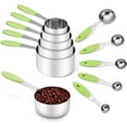 thumbnail image 1 of Stainless Steel Measuring Cups and Spoons Set of 10 Piece, Nesting Metal Measuring Cups Set with Soft Touch Silicone Handles for Dry and Liquid Ingredients, Cooking & Baking (Green), 1 of 14