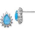 thumbnail image 1 of Sterling Silver Cheryl M Rh-P Cz Created Blue Opal Stud Earrings (14.23 X 11.24) Made In China qcm1405, 1 of 5