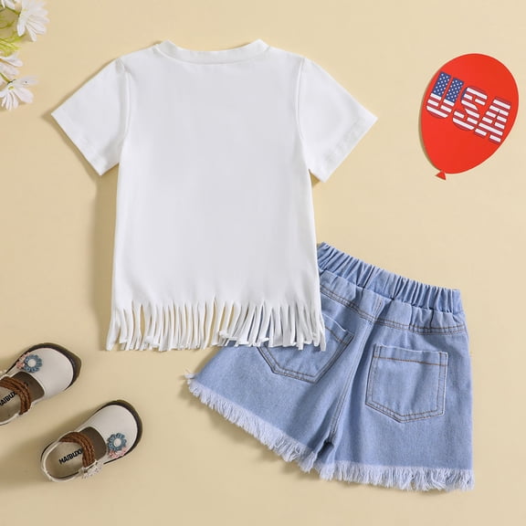 Vedolay Girl Shorts Sets Outfits Girls Short Sets with Two Side Pockets Summer Short Sleeve Shirt and Shorts Set,White 3-4 Years