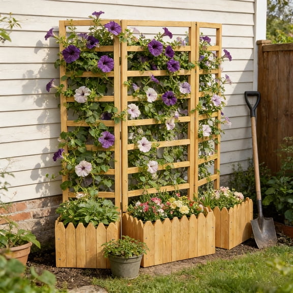 Foldable Planter Box with Trellis & Drainage Holes, Ideal for Climbing Plants, Fits Small & Large Spaces, Natural Wood