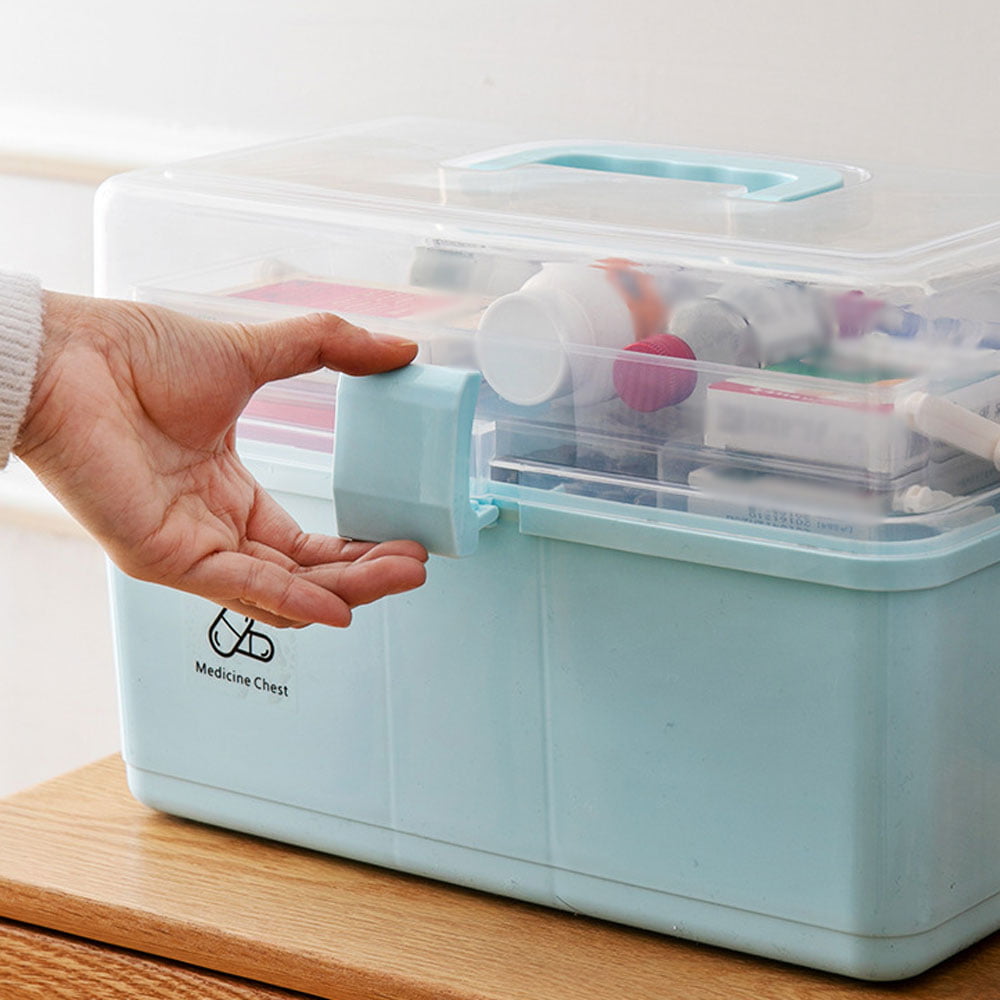 Medicine Storage Box, Double Layers Medicine Organizer Box with 360°  Rotation Lock Plastic Medicine Box Organizer Storage with Handle First Aid  Kit