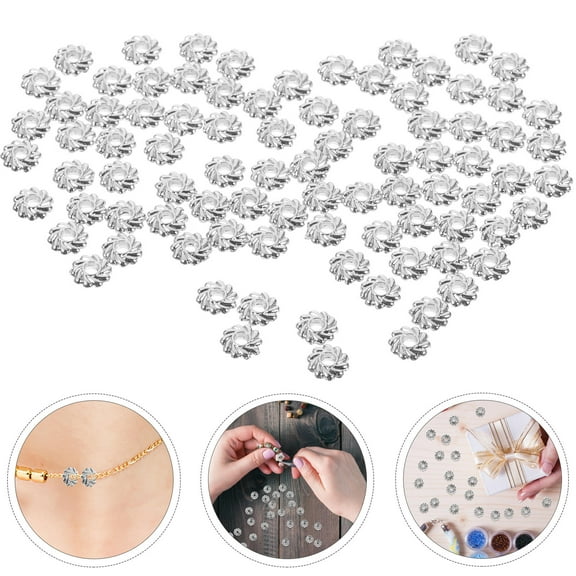 OUNONA  100 Pcs Craft Beads Small Crafting Clear Spacer Assorted Silver