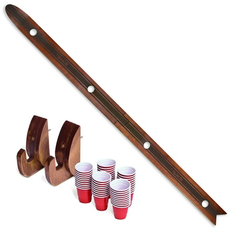 GoPong Das Shotten Ski  Rustic Wood 4 Person Drinking Ski with 50 Plastic Shot Glasses