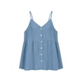 thumbnail image 5 of Women's Tank Tops Trendy V Neck Cotton Linen Camisole with Button Front Flowy Sleeveless Peplum for Casual Summer Wear Blue L, 5 of 6