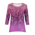 thumbnail image 6 of CYMMPU Loose Fit Round Neck Summer Trendy Shirts 3/4 Sleeve Floral Pattern Spring Tops Blouses for Women Dressy Casual Tunic Tops Flare Hem Hide Belly Tops to Wear with Leggings T-Shirts Purple S, 6 of 6