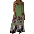 thumbnail image 2 of Summer Dresses for Women Crewneck Sleeveless Floral Printed Midi T Shirt Dress Casual Beach Holiday Boho Sundress S-2XL, 2 of 7