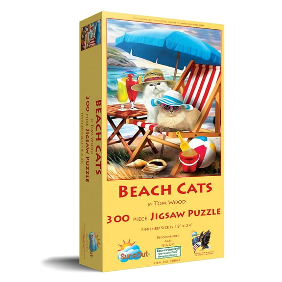 SUNSOUT INC - Beach Cats - 300 pc Jigsaw Puzzle by Artist: Tom Wood - Finished Size 18" x 24" - MPN# 28865