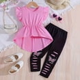 thumbnail image 2 of HCNTES Kids Girl Spring Outfit Short Sleeve Crewneck Tee Wide Leg Pants Elastic Little Girl Casual School Clothing Set 4T 5T 6T(H03-Pink,18-24 Months), 2 of 6
