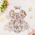 thumbnail image 3 of ZEHJUHAN Infant Girls Smocked Bubble Romper Dress Short Puff Sleeves with Matching Headband Multicolor，0-3M, 3 of 7