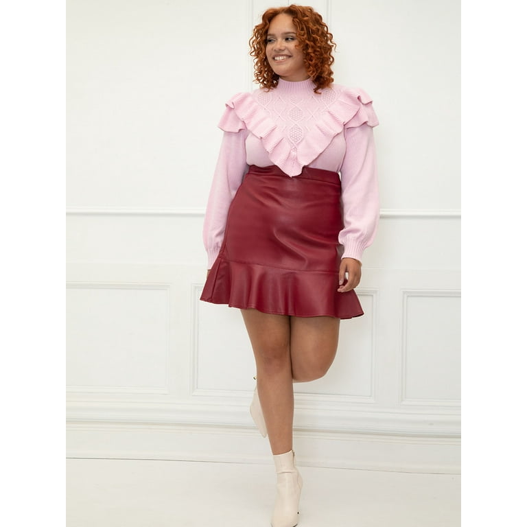 Pink leather skirt plus size hot sale