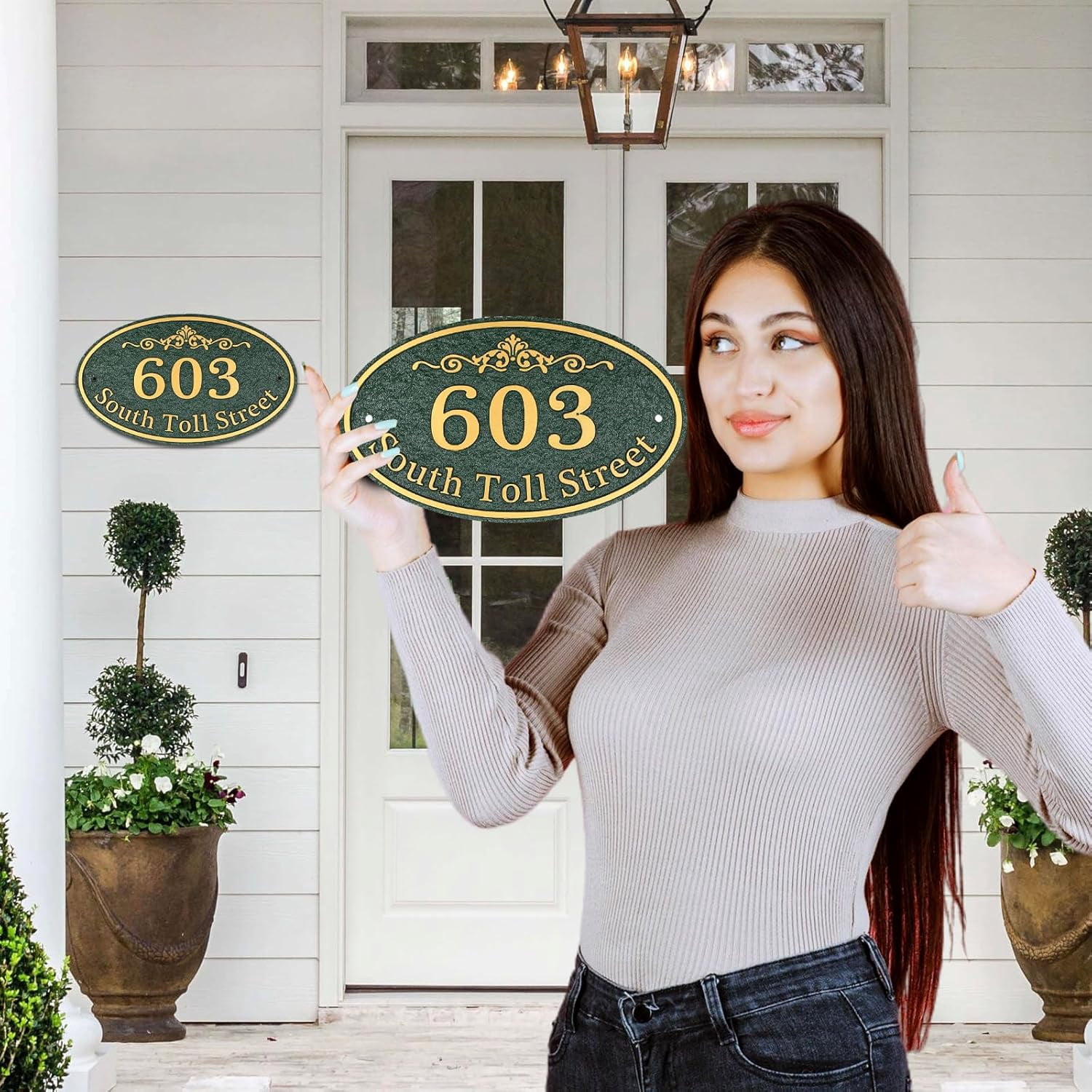 Oval Address Plaque Metal Option - Personalized House Number Sign, Address Sign for Outside, Yard, Driveway, Fence, Mailbox, Gate.