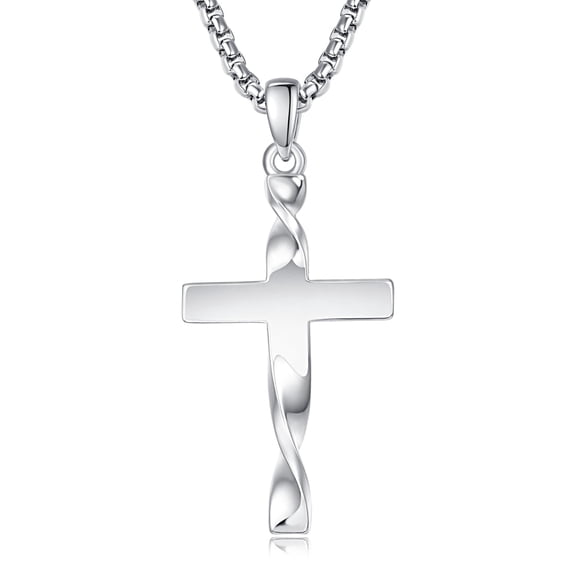 TANGPOET 925 Sterling Silver Twisted  Cross Necklace Crucifix Necklace Religious Jewelry Gift for Men  Women