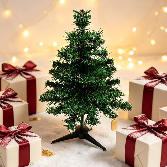 11.81in Green Mini Artificial Christmas Tree Compact Tabletop Xmas Tree with Sturdy Stand Small Holiday Decor for Desk Shelf Countertop Home Office Party