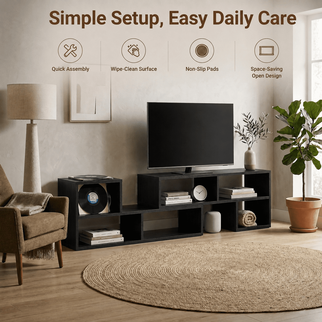 Aukfa Modular TV Stand for TVs up to 75",Free Combination Entertainment Center with Open Storage Shelves,Black