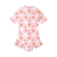 thumbnail image 4 of DHFJKG Girls One Piece Swimsuit Stretchy Swimwear For Toddler Kids Cute Bunny Printed Short Sleeve Half Zip Bathing Suit 0-8Y Versatile Beachwear, 4 of 8