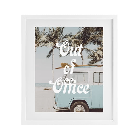 Stupell Industries Coastal Retro Out Of Office Beach White Framed Print Under Glass, 13 x 16, by Lil' Rue
