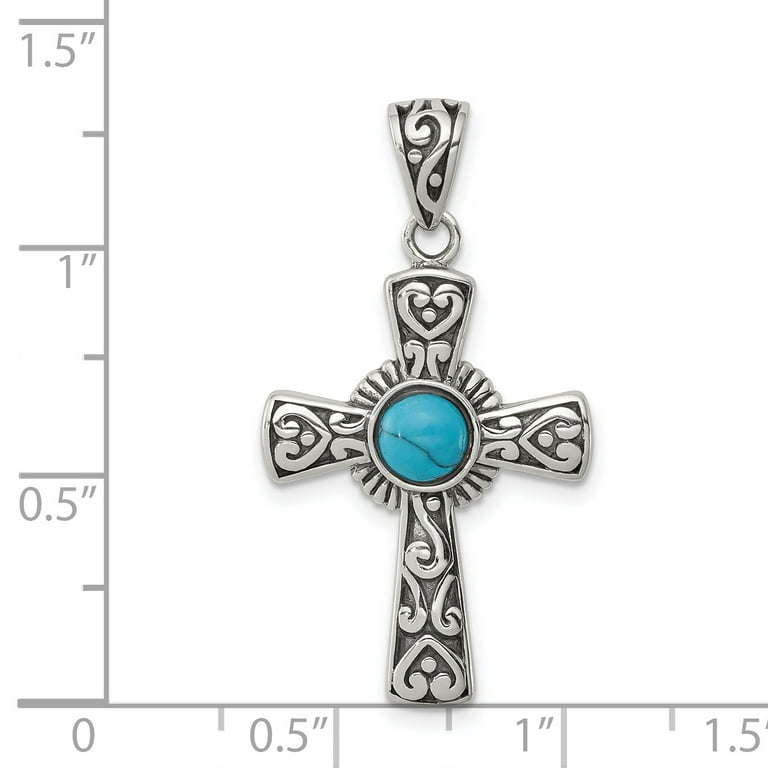 Sterling Silver Antiqued Recon Turquoise Cross Pendant Sterling Silver Antiqued Recon Turquoise Cross Pendant