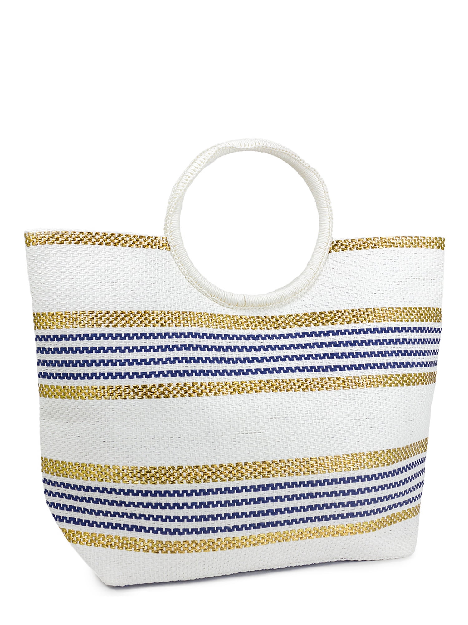 Magid Women's Straw Circle Beach Tote Bag White Gold - Walmart.com