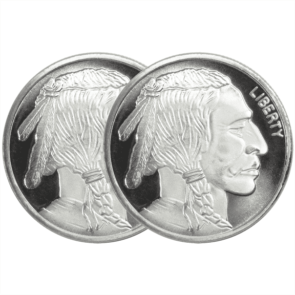 Lot of 2 - 1 Troy oz Buffalo .999 Fine Silver Round