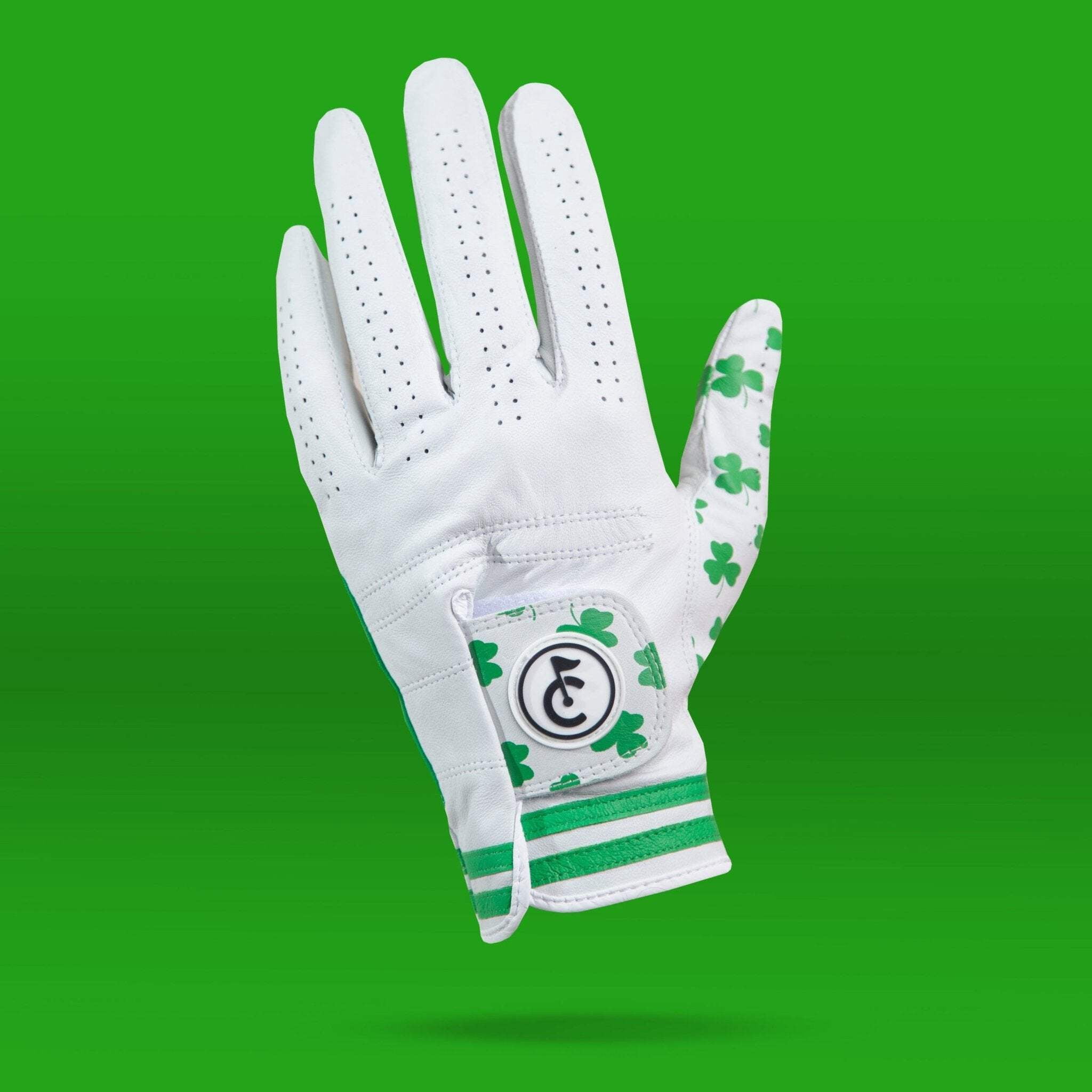 Feelin' Lucky Green Shamrocks Golf Glove | Premium Cabretta Leather & Supportive Palm Pad