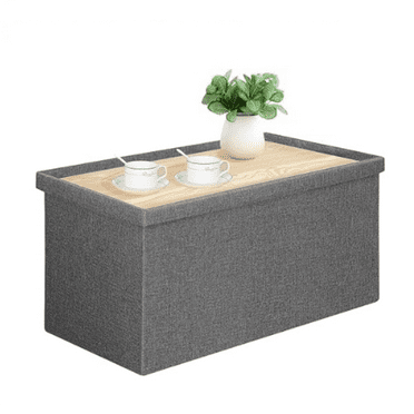 30 inches Folding Storage Ottoman Bench with Lid Tray,Coffee Table,Foot Rest, Ottoman Cube Chair Stool Storage Toy Chest for Living Room,Bedroom,Holds up to 550 lb (Grey), Large