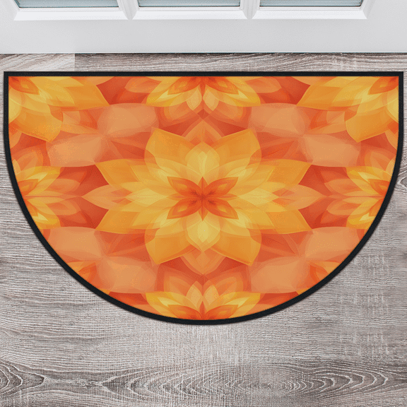CURLYOOT Abstract Floral Half Round Door Mat, Indoor Outdoor Entrance Rug, Ethnic Semi Circular Area Rug, Non Slip Washable Absorbent Doormat, Laundry Room Rug 40'' x 63''