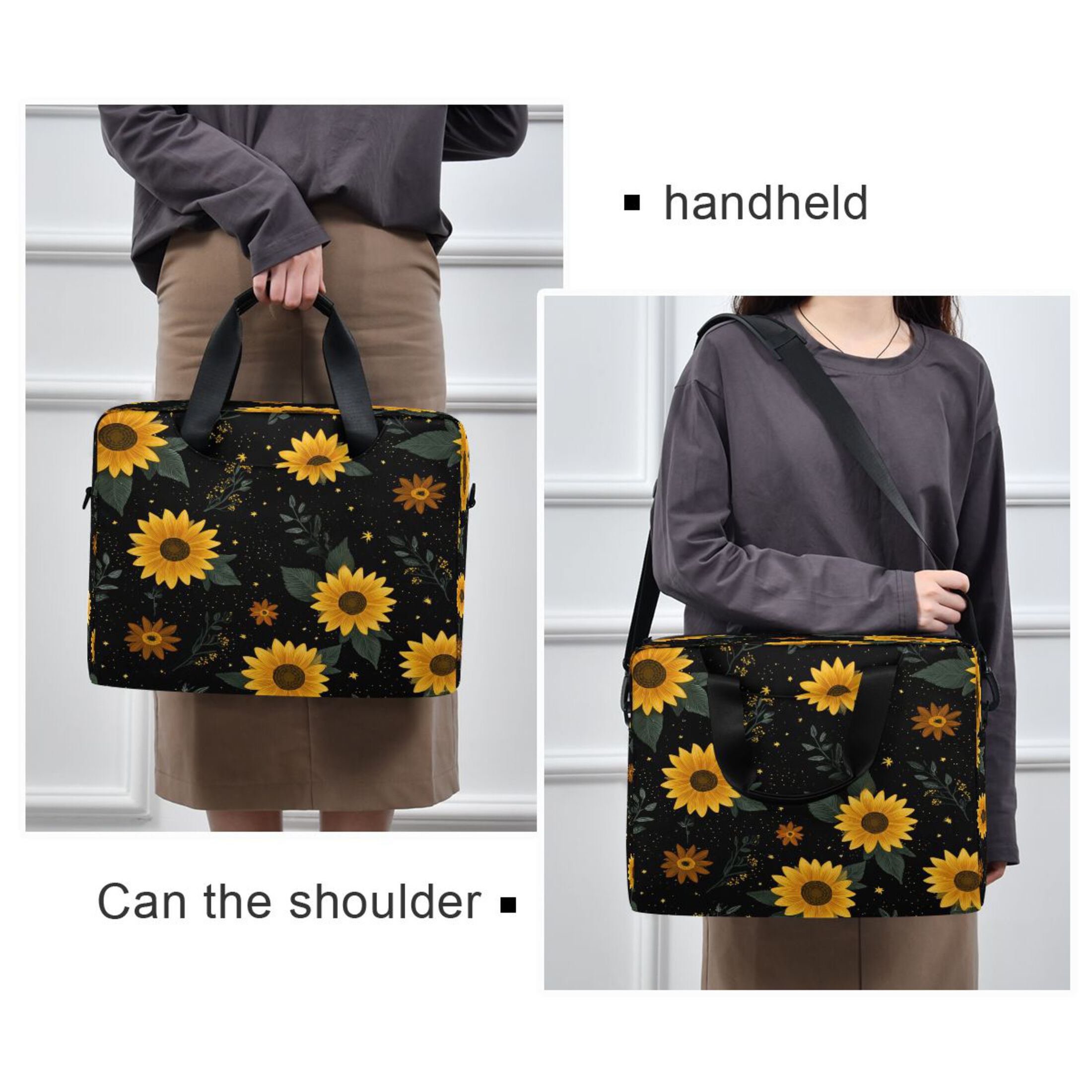 16" Laptop Tote Bag Laptop Sleeve Case Computer Briefcase for Work & Travel Yellow Sunflower Pattern