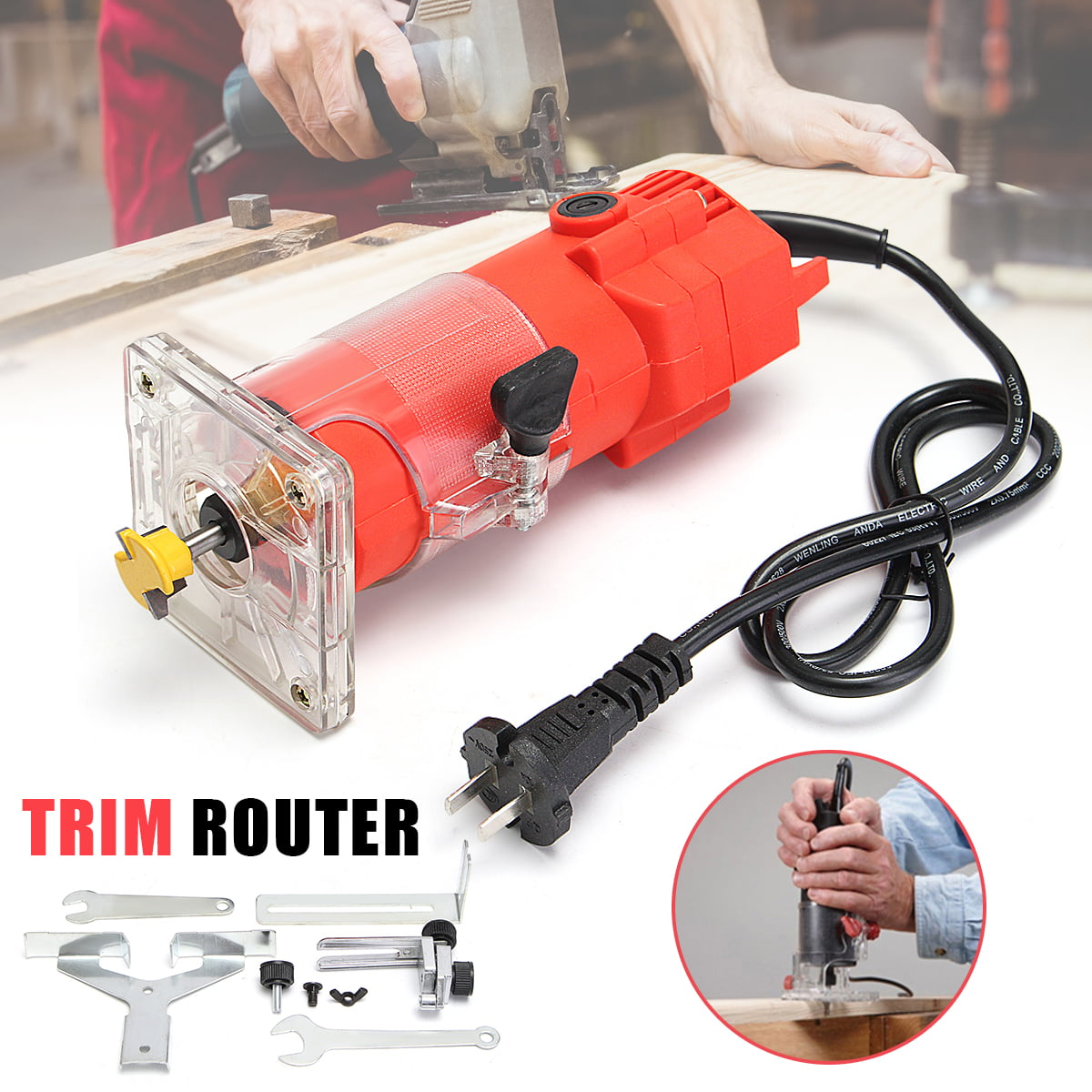 220V 1300W Electric Trimmer Wood Laminate Palm Router Woodworking Joiner Tool y