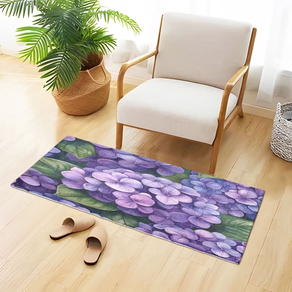 Purple Hydrangeas Plush Carpet Non Slip Runner Rug Absorbent Bath Mat 39" x 20"
