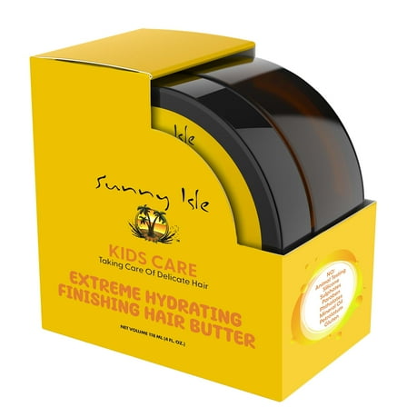 Sunny Isle Kids Care Extreme Hydrating Finishing Hair Butter 4oz | Gentle Care Formula for Daily Use | Promotes Softer, Smoother Hair | Frizz & Flyaway Control