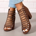 thumbnail image 4 of SACFOF Women's Peep Toe High Chunky Heel Sandals Summer Pumps Cutout Dressy Party Prom Booties Back Zipper, 4 of 5